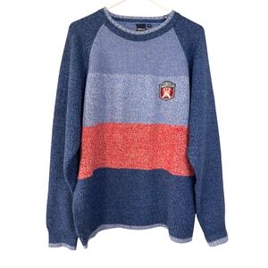 HEROD CRICKET CLUB Sweater Mens XL Blue Red Stripe Raglan Crew Neck Knit
